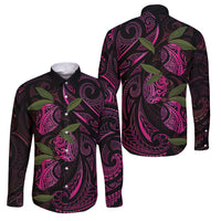 Hawaiian Mango Tribal Tattoo Family Matching Off The Shoulder Long Sleeve Dress and Hawaiian Shirt Pink Pacific Traditional Pattern