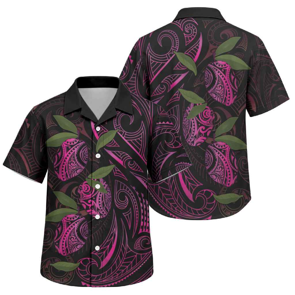 Hawaiian Mango Tribal Tattoo Family Matching Off Shoulder Maxi Dress and Hawaiian Shirt Pink Pacific Traditional Pattern