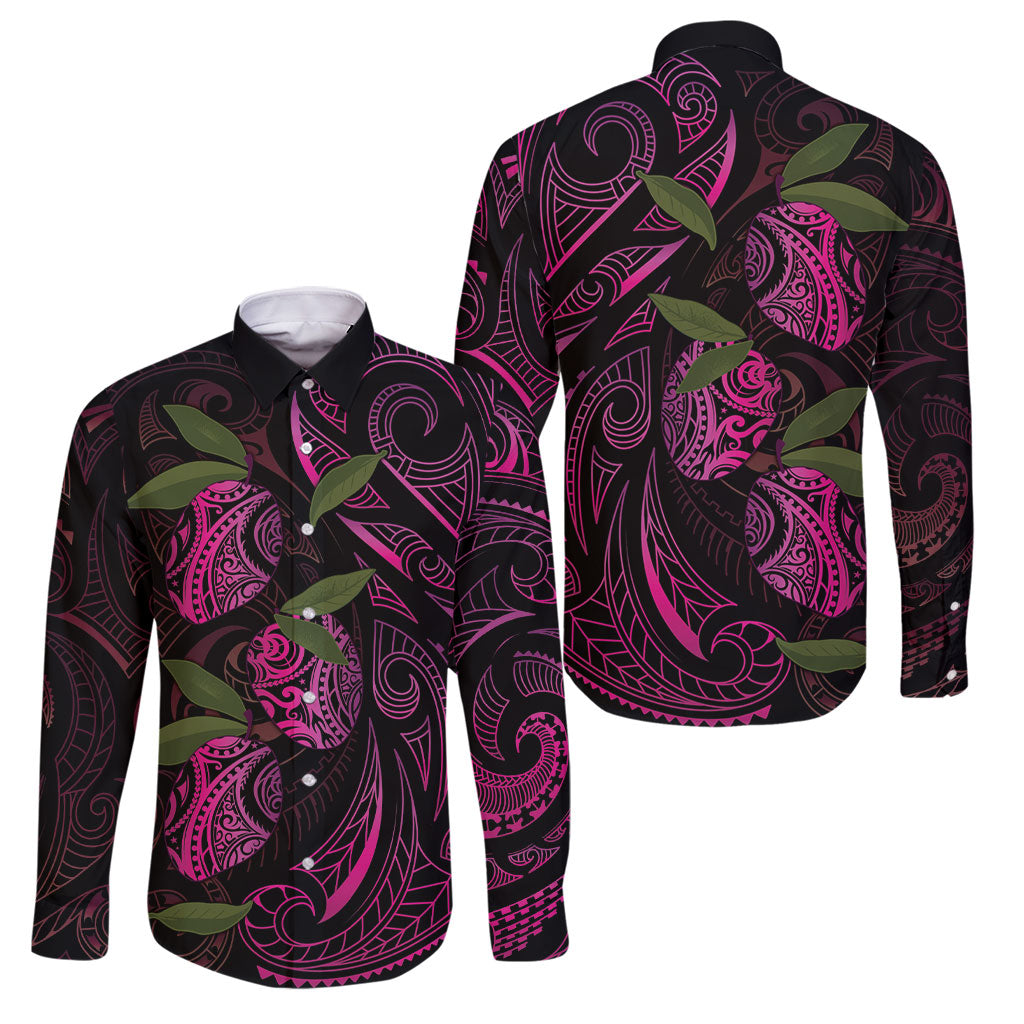 Hawaiian Mango Tribal Tattoo Family Matching Off Shoulder Short Dress and Hawaiian Shirt Pink Pacific Traditional Pattern