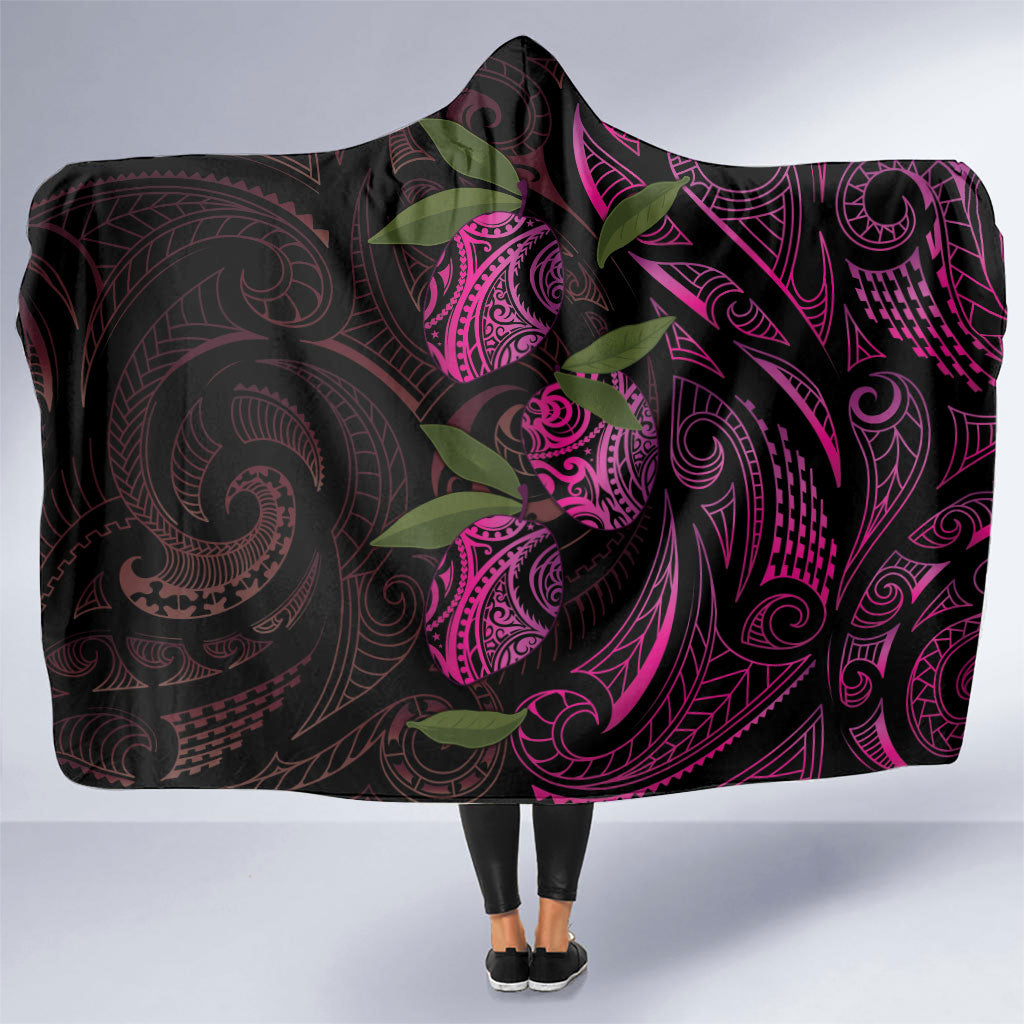 Hawaiian Mango Tribal Tattoo Hooded Blanket Pink Pacific Traditional Pattern