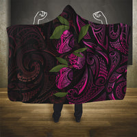 Hawaiian Mango Tribal Tattoo Hooded Blanket Pink Pacific Traditional Pattern