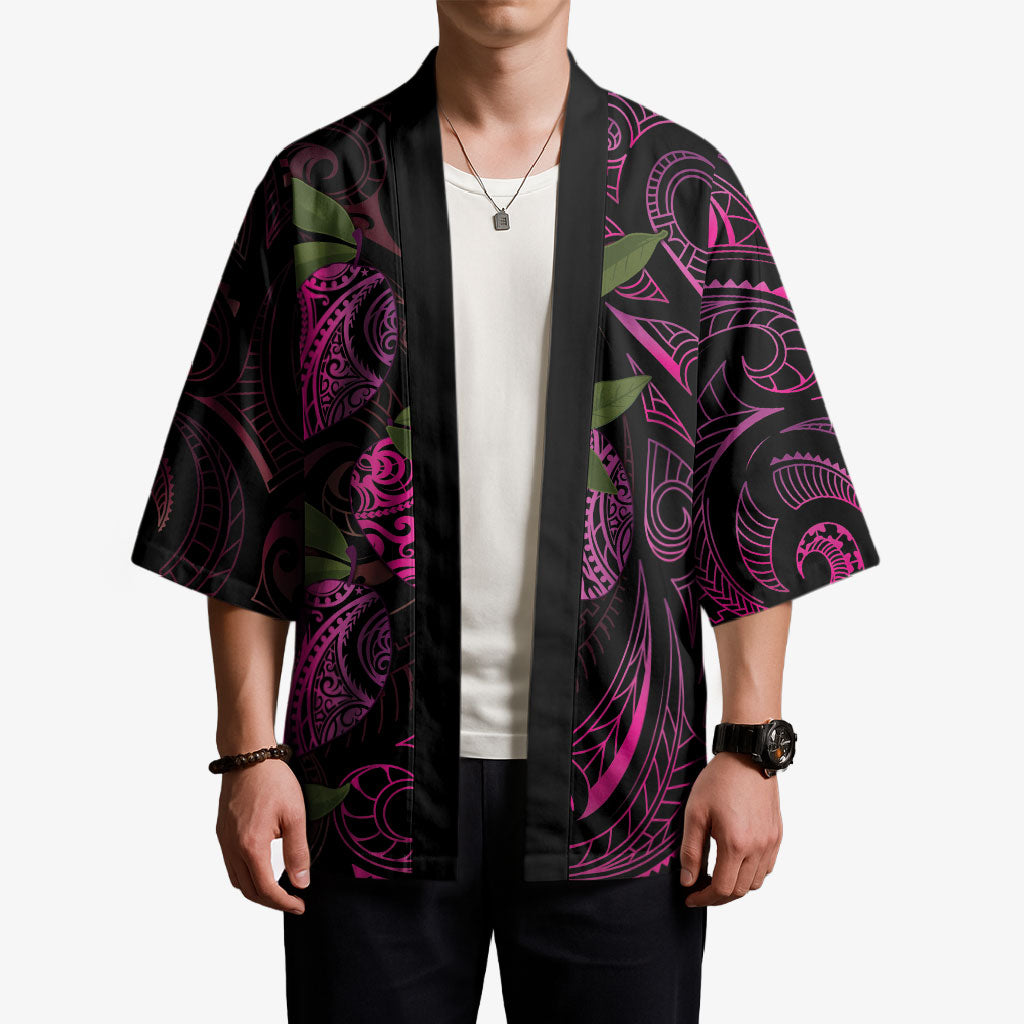 Hawaiian Mango Tribal Tattoo Kimono Pink Pacific Traditional Pattern