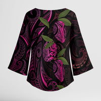 Hawaiian Mango Tribal Tattoo Kimono Sleeve Blouse Pink Pacific Traditional Pattern
