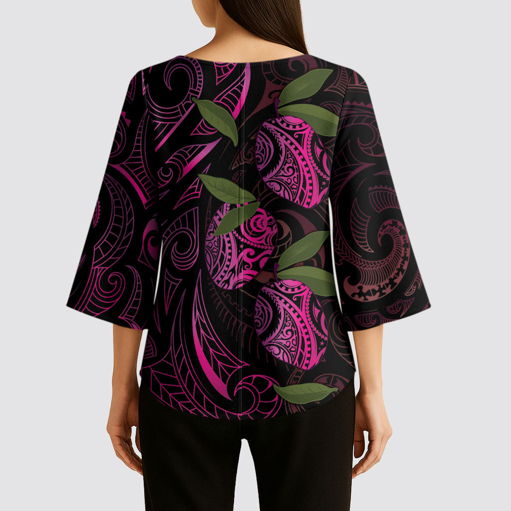 Hawaiian Mango Tribal Tattoo Kimono Sleeve Blouse Pink Pacific Traditional Pattern