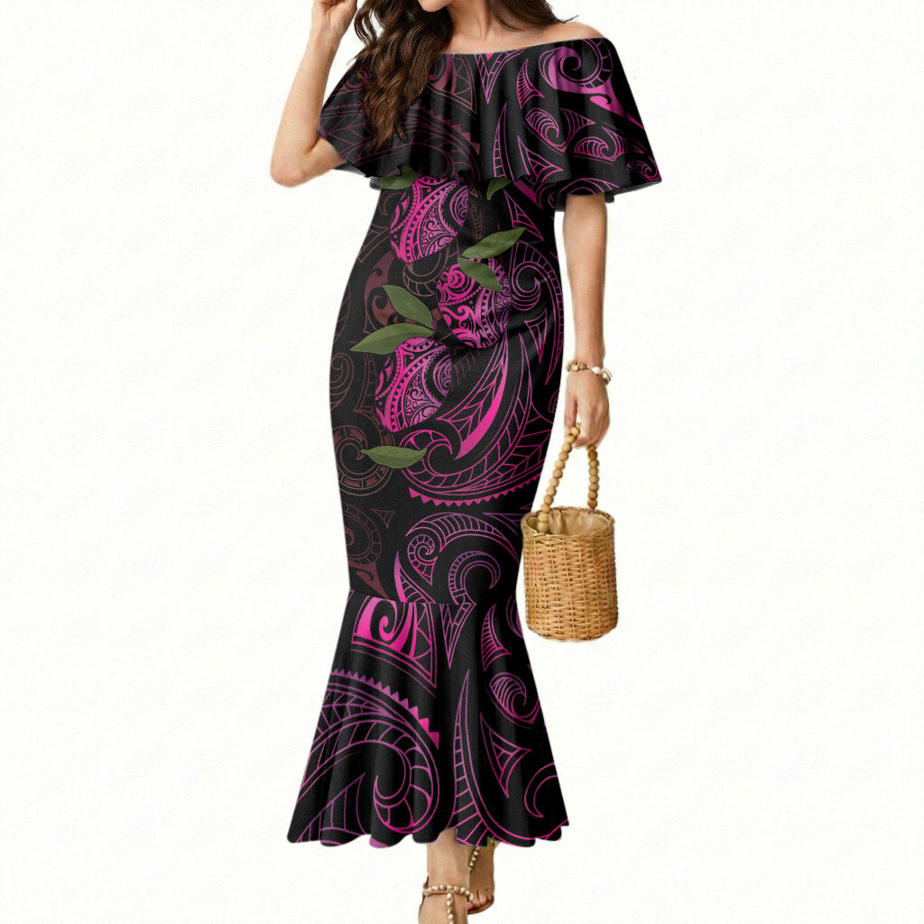 Hawaiian Mango Tribal Tattoo Mermaid Dress Pink Pacific Traditional Pattern