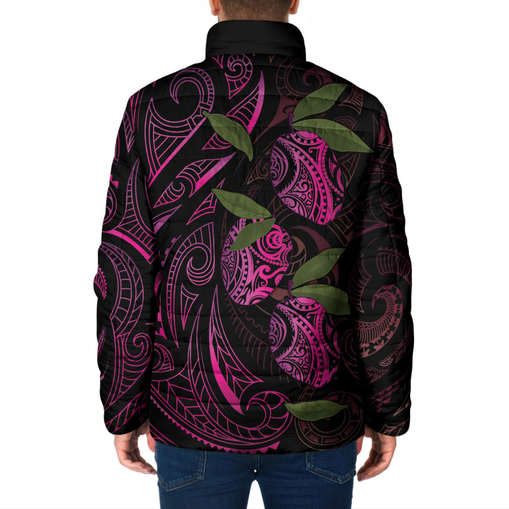 Hawaiian Mango Tribal Tattoo Padded Jacket Pink Pacific Traditional Pattern
