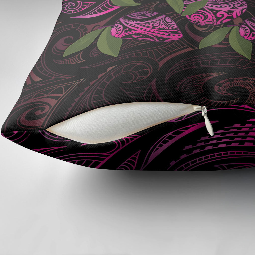 Hawaiian Mango Tribal Tattoo Pillow Cover Pink Pacific Traditional Pattern