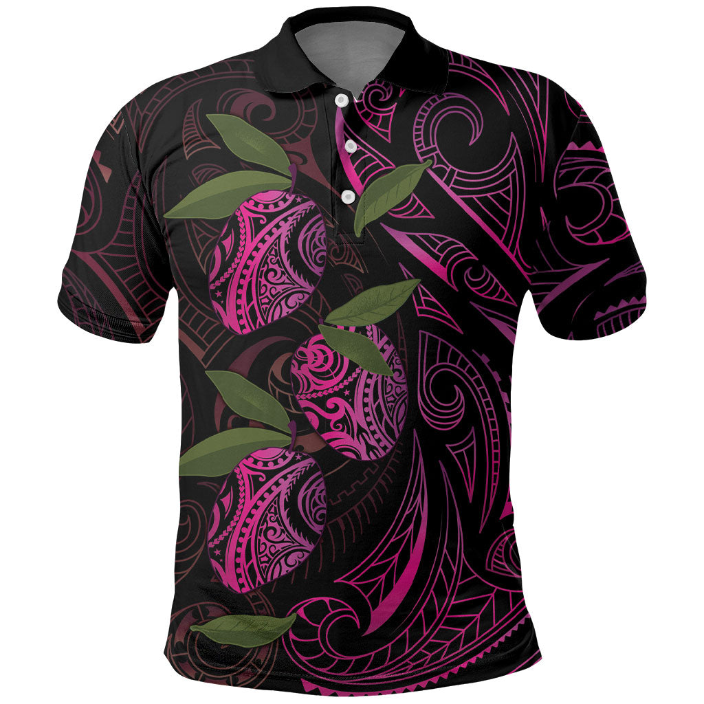 Hawaiian Mango Tribal Tattoo Polo Shirt Pink Pacific Traditional Pattern