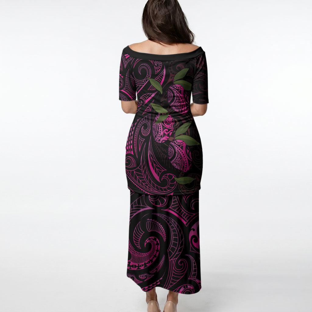 Hawaiian Mango Tribal Tattoo Puletasi Pink Pacific Traditional Pattern