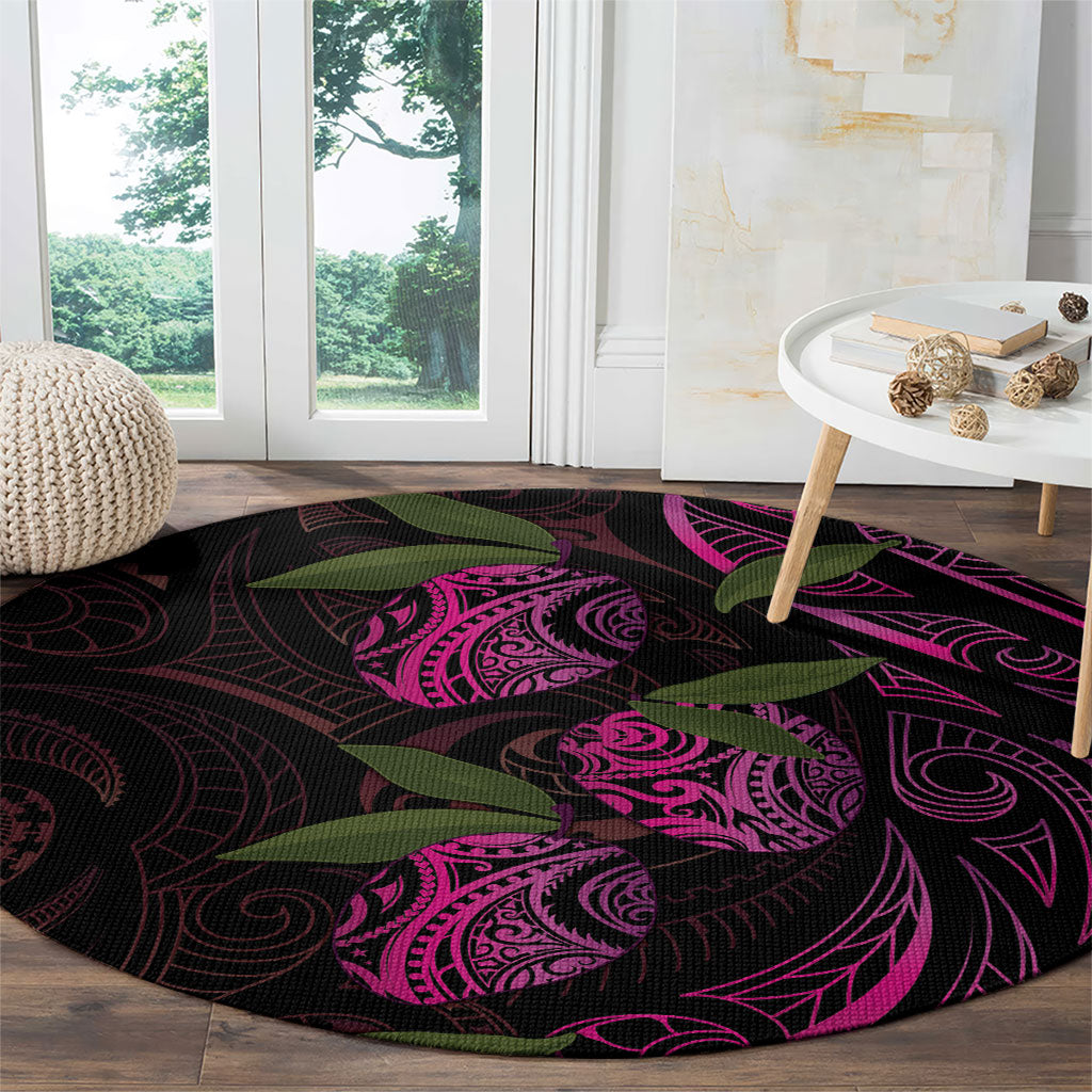 Hawaiian Mango Tribal Tattoo Round Carpet Pink Pacific Traditional Pattern