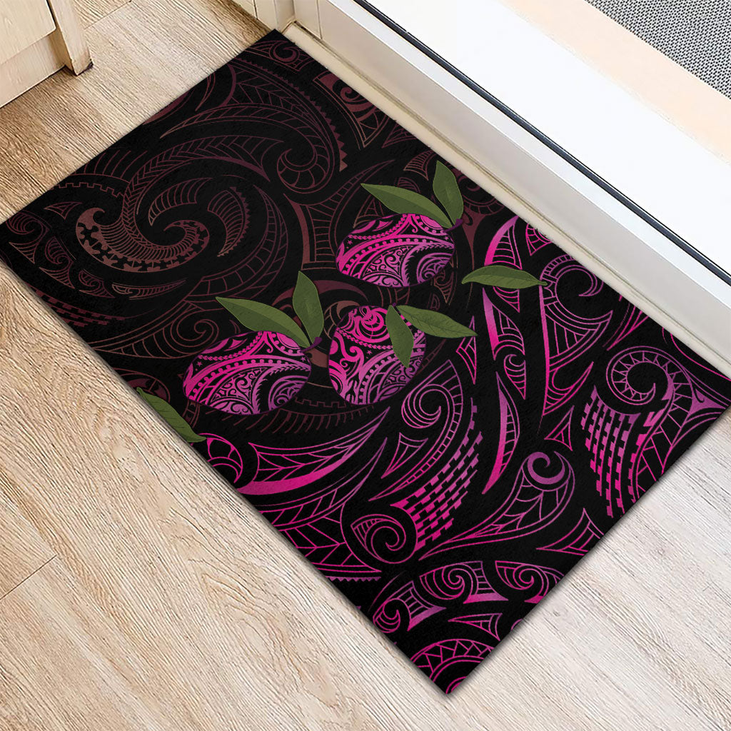 Hawaiian Mango Tribal Tattoo Rubber Doormat Pink Pacific Traditional Pattern