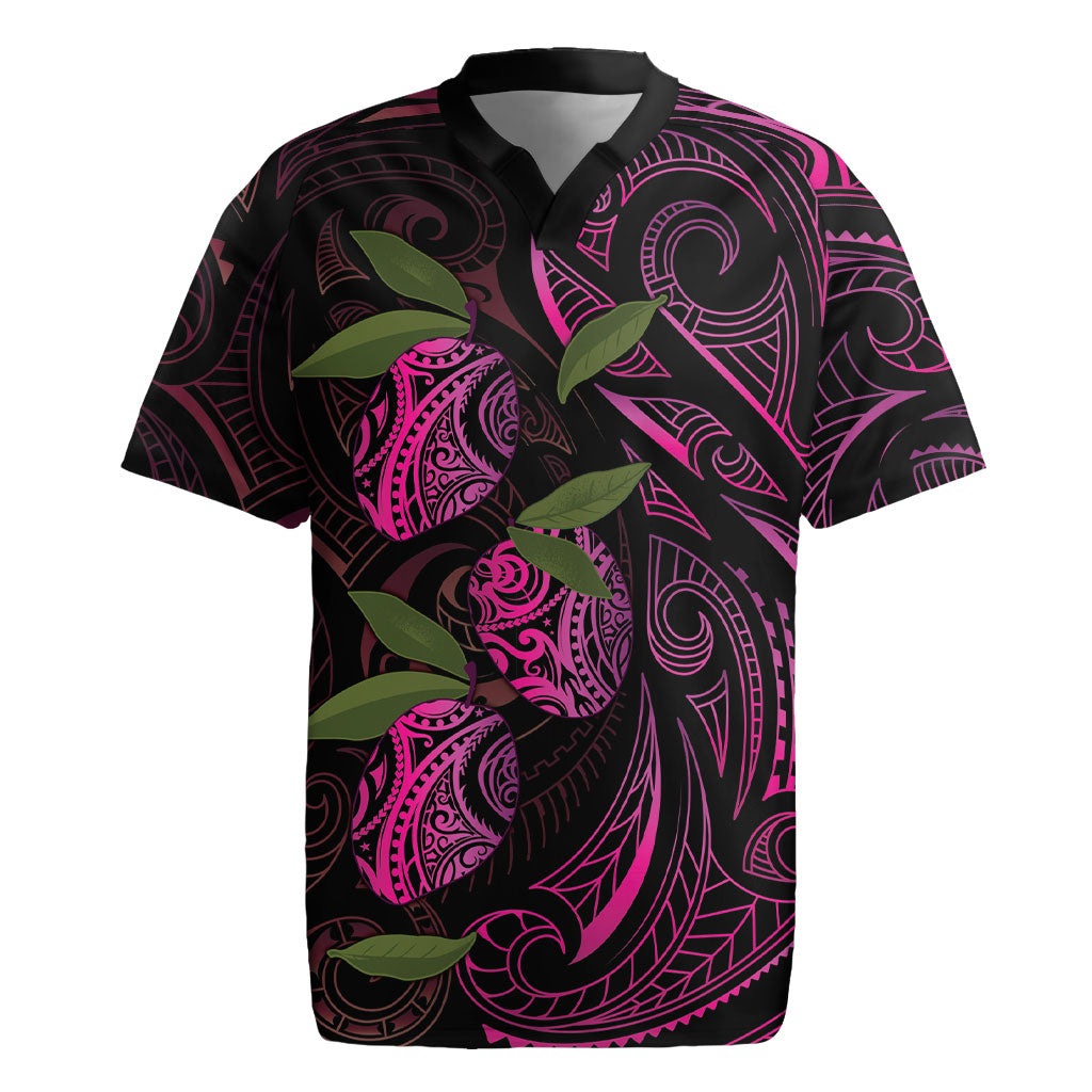 Hawaiian Mango Tribal Tattoo Rugby Jersey Pink Pacific Traditional Pattern