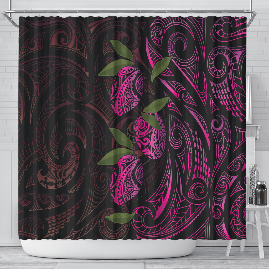 Hawaiian Mango Tribal Tattoo Shower Curtain Pink Pacific Traditional Pattern