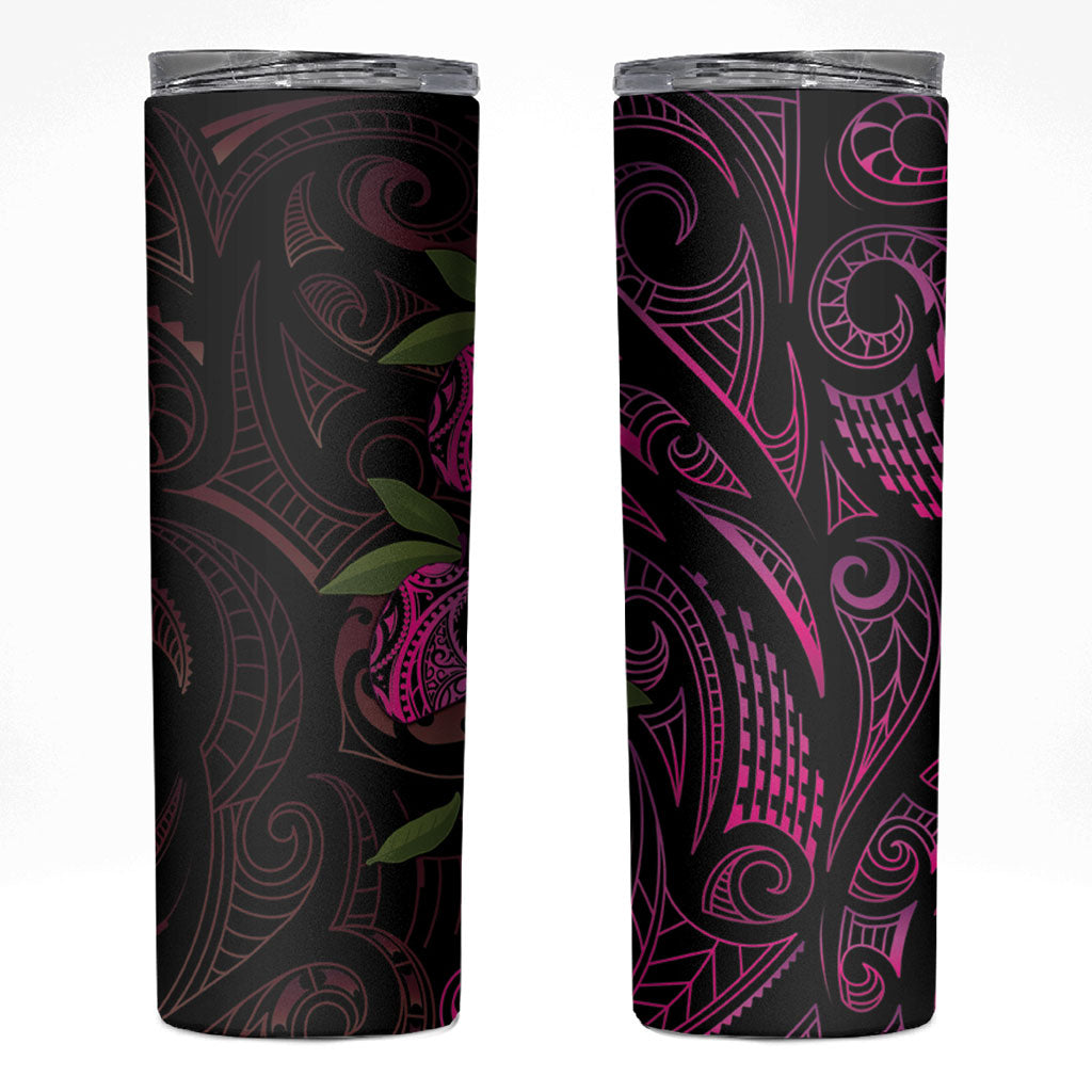 Hawaiian Mango Tribal Tattoo Skinny Tumbler Pink Pacific Traditional Pattern