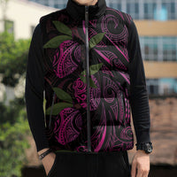 Hawaiian Mango Tribal Tattoo Sleeveless Puffer Jacket Pink Pacific Traditional Pattern