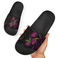 Hawaiian Mango Tribal Tattoo Slide Sandals Pink Pacific Traditional Pattern