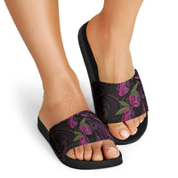 Hawaiian Mango Tribal Tattoo Slide Sandals Pink Pacific Traditional Pattern