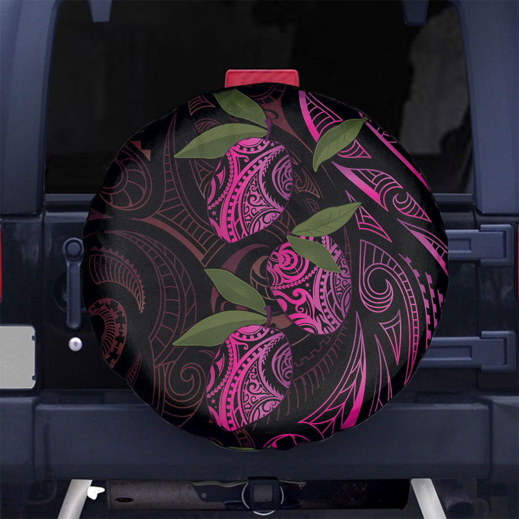 Hawaiian Mango Tribal Tattoo Spare Tire Cover Pink Pacific Traditional Pattern