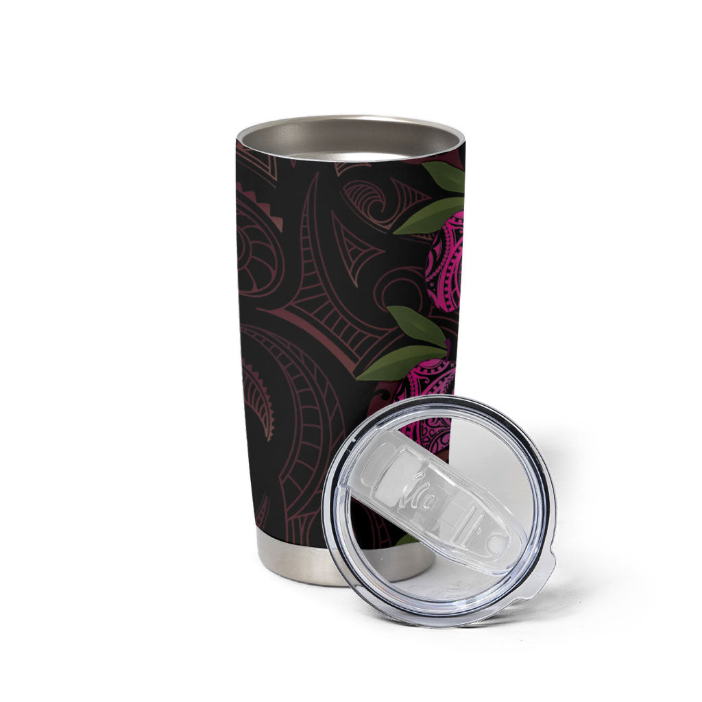 Hawaiian Mango Tribal Tattoo Tumbler Cup Pink Pacific Traditional Pattern