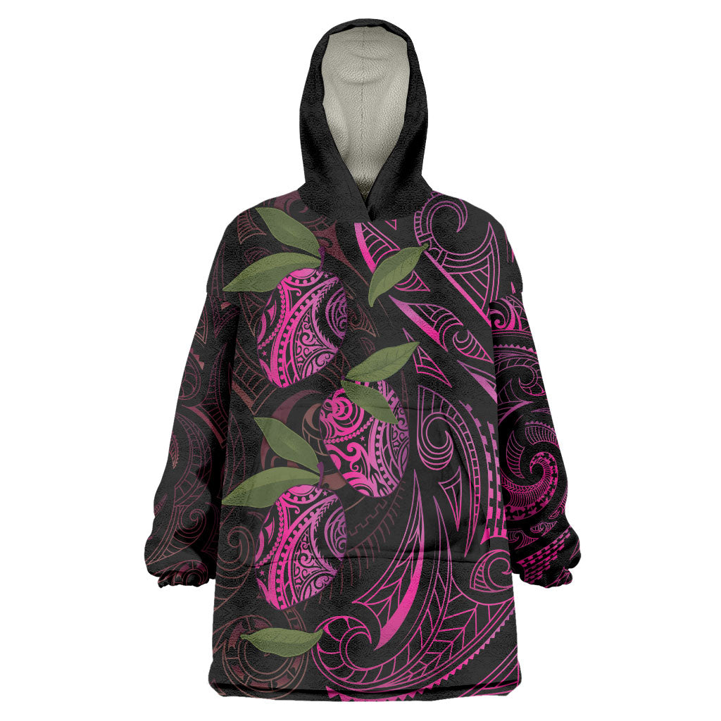Hawaiian Mango Tribal Tattoo Wearable Blanket Hoodie Pink Pacific Traditional Pattern