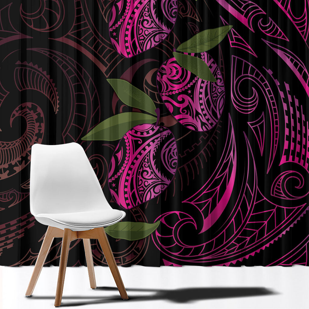 Hawaiian Mango Tribal Tattoo Window Curtain Pink Pacific Traditional Pattern