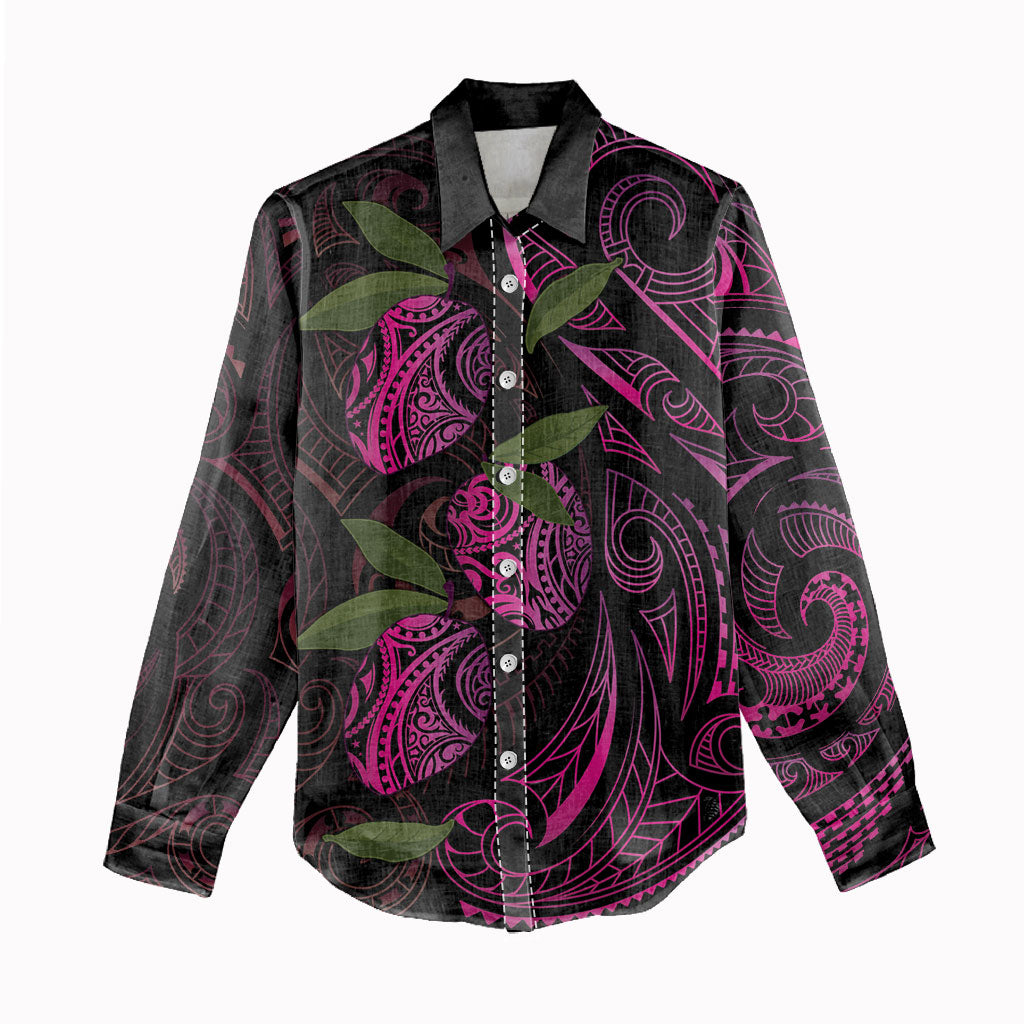 Hawaiian Mango Tribal Tattoo Women Casual Shirt Pink Pacific Traditional Pattern