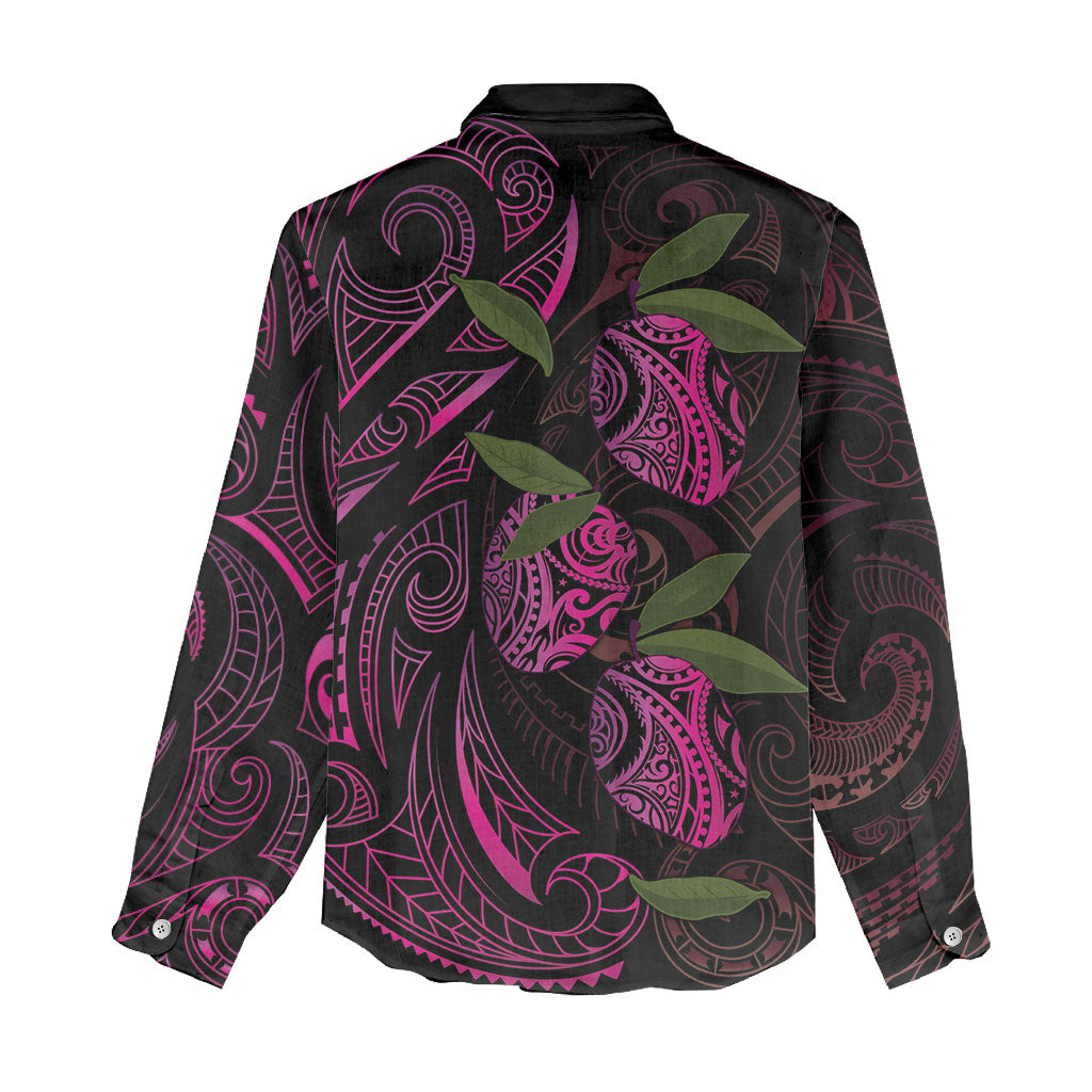 Hawaiian Mango Tribal Tattoo Women Casual Shirt Pink Pacific Traditional Pattern