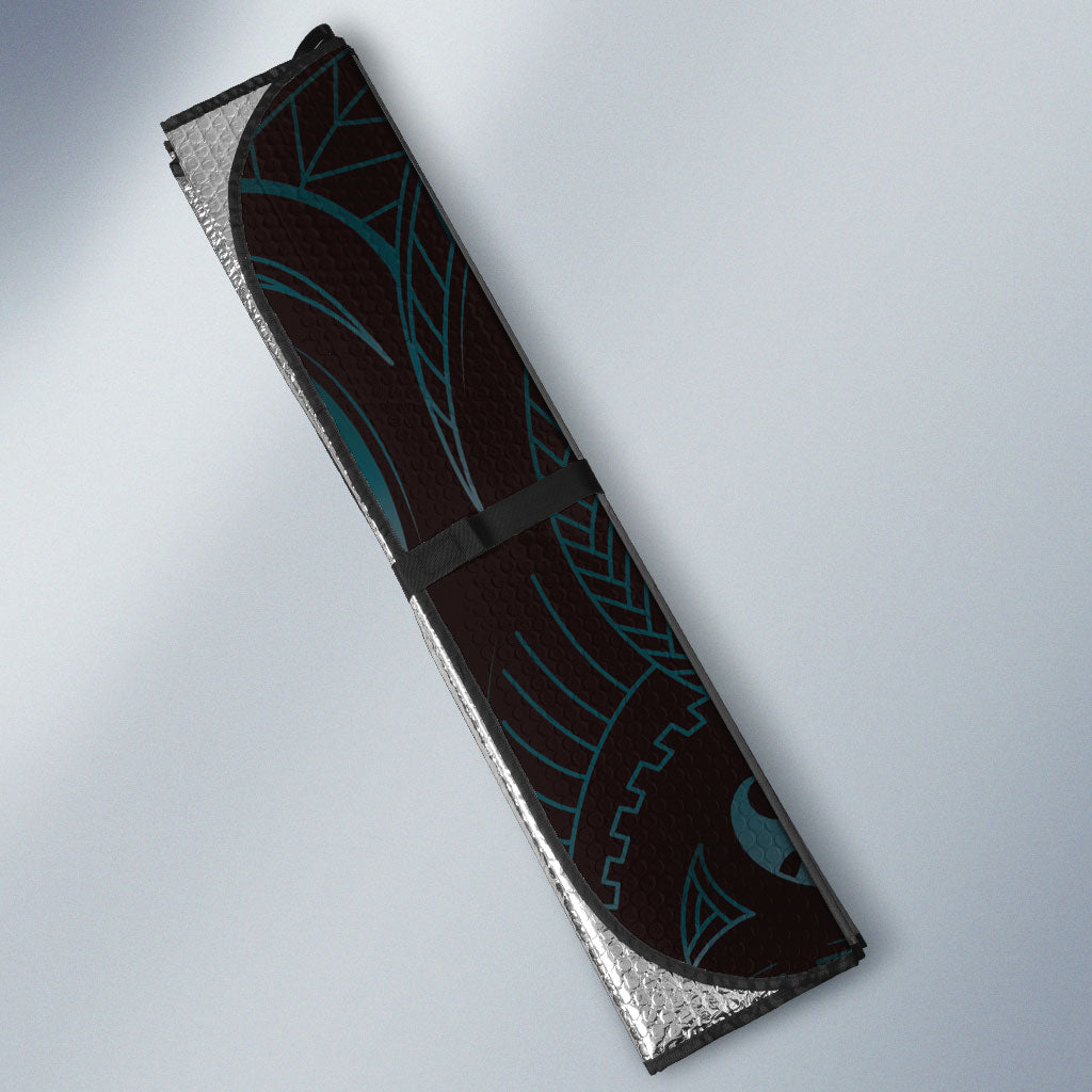Hawaiian Mango Tribal Tattoo Auto Sun Shade Teal Pacific Traditional Pattern