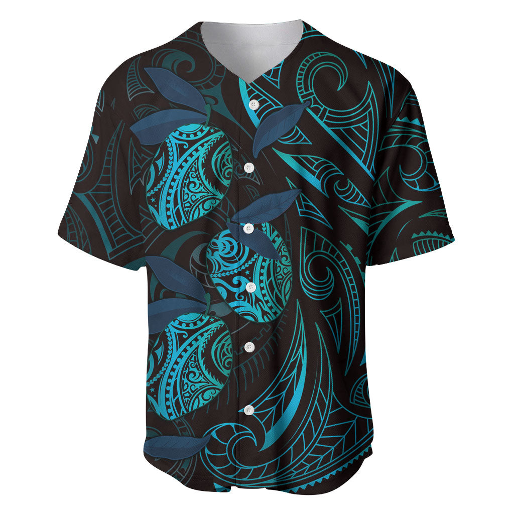 Hawaiian Mango Tribal Tattoo Baseball Jersey Teal Pacific Traditional Pattern