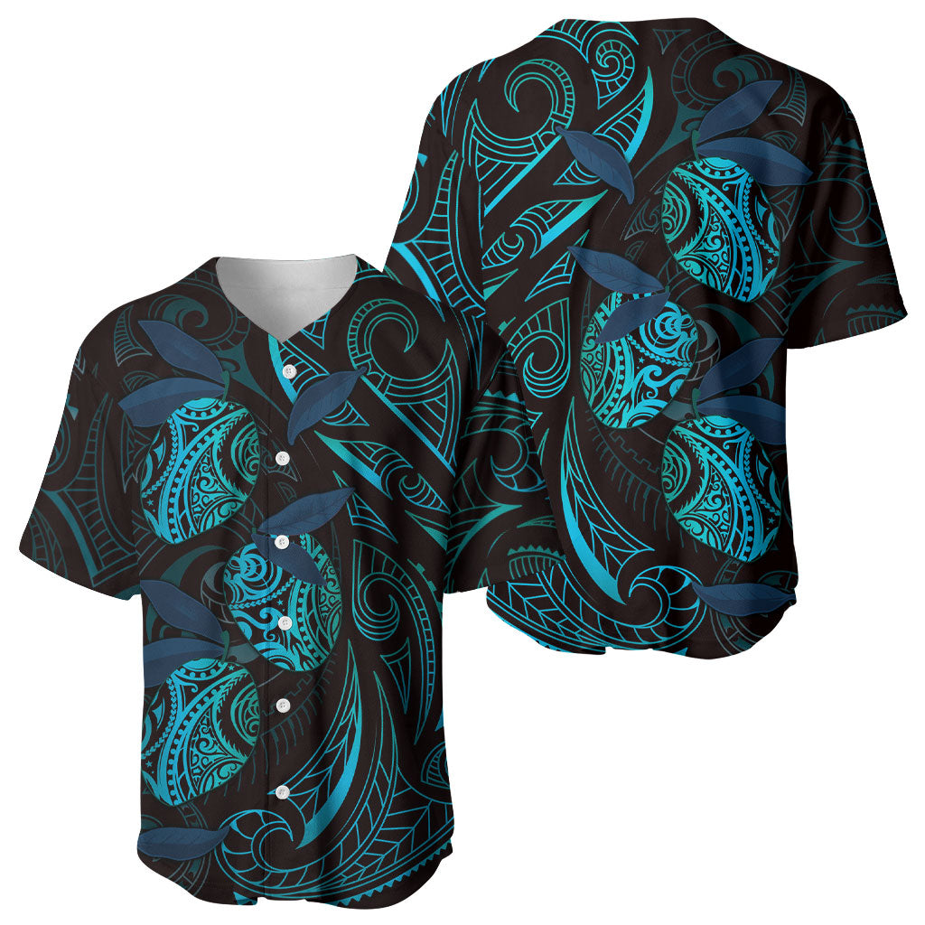 Hawaiian Mango Tribal Tattoo Baseball Jersey Teal Pacific Traditional Pattern
