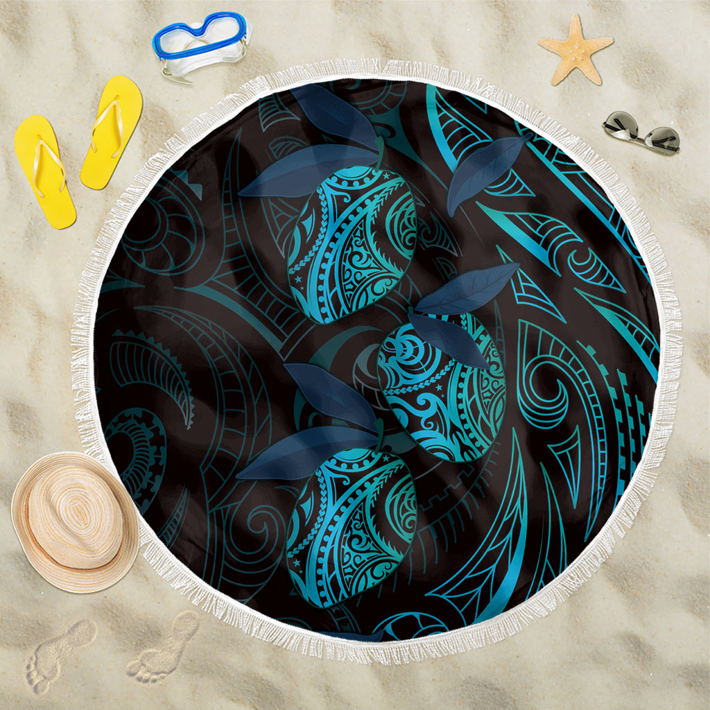 Hawaiian Mango Tribal Tattoo Beach Blanket Teal Pacific Traditional Pattern