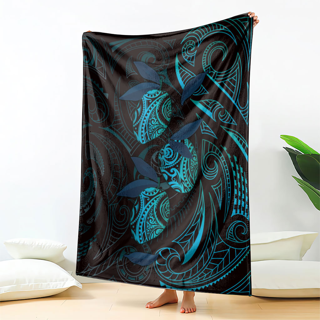 Hawaiian Mango Tribal Tattoo Blanket Teal Pacific Traditional Pattern