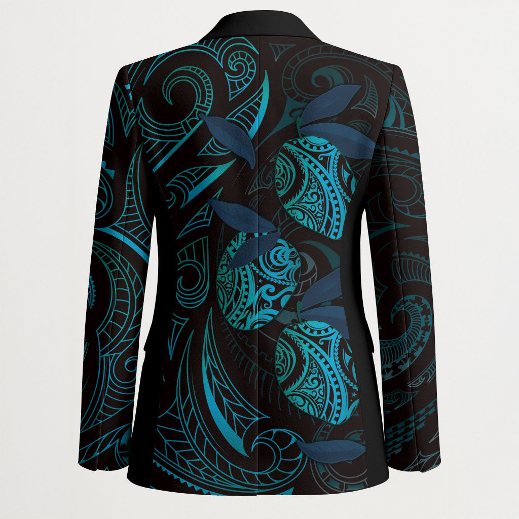 Hawaiian Mango Tribal Tattoo Blazer Teal Pacific Traditional Pattern