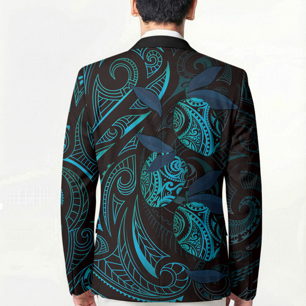 Hawaiian Mango Tribal Tattoo Blazer Teal Pacific Traditional Pattern