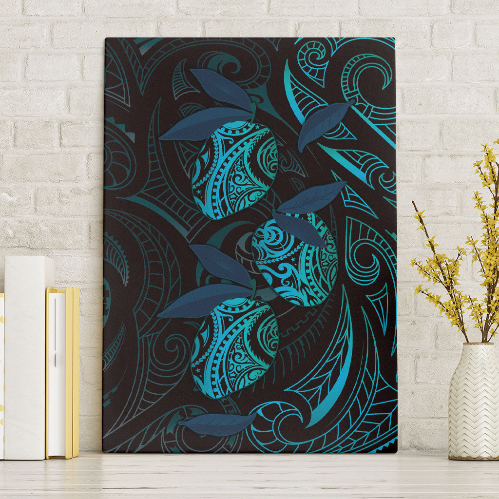 Hawaiian Mango Tribal Tattoo Canvas Wall Art Teal Pacific Traditional Pattern
