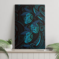 Hawaiian Mango Tribal Tattoo Canvas Wall Art Teal Pacific Traditional Pattern