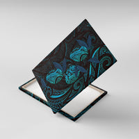 Hawaiian Mango Tribal Tattoo Canvas Wall Art Teal Pacific Traditional Pattern