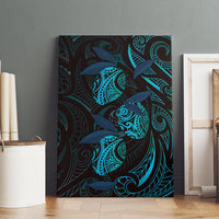 Hawaiian Mango Tribal Tattoo Canvas Wall Art Teal Pacific Traditional Pattern