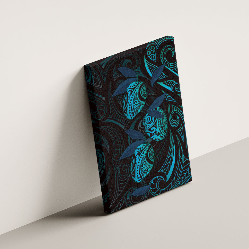 Hawaiian Mango Tribal Tattoo Canvas Wall Art Teal Pacific Traditional Pattern