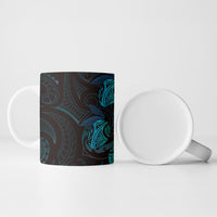 Hawaiian Mango Tribal Tattoo Ceramic Mug Teal Pacific Traditional Pattern