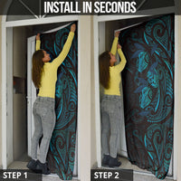 Hawaiian Mango Tribal Tattoo Door Cover Teal Pacific Traditional Pattern