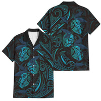 Hawaiian Mango Tribal Tattoo Family Matching Mermaid Dress and Hawaiian Shirt Teal Pacific Traditional Pattern