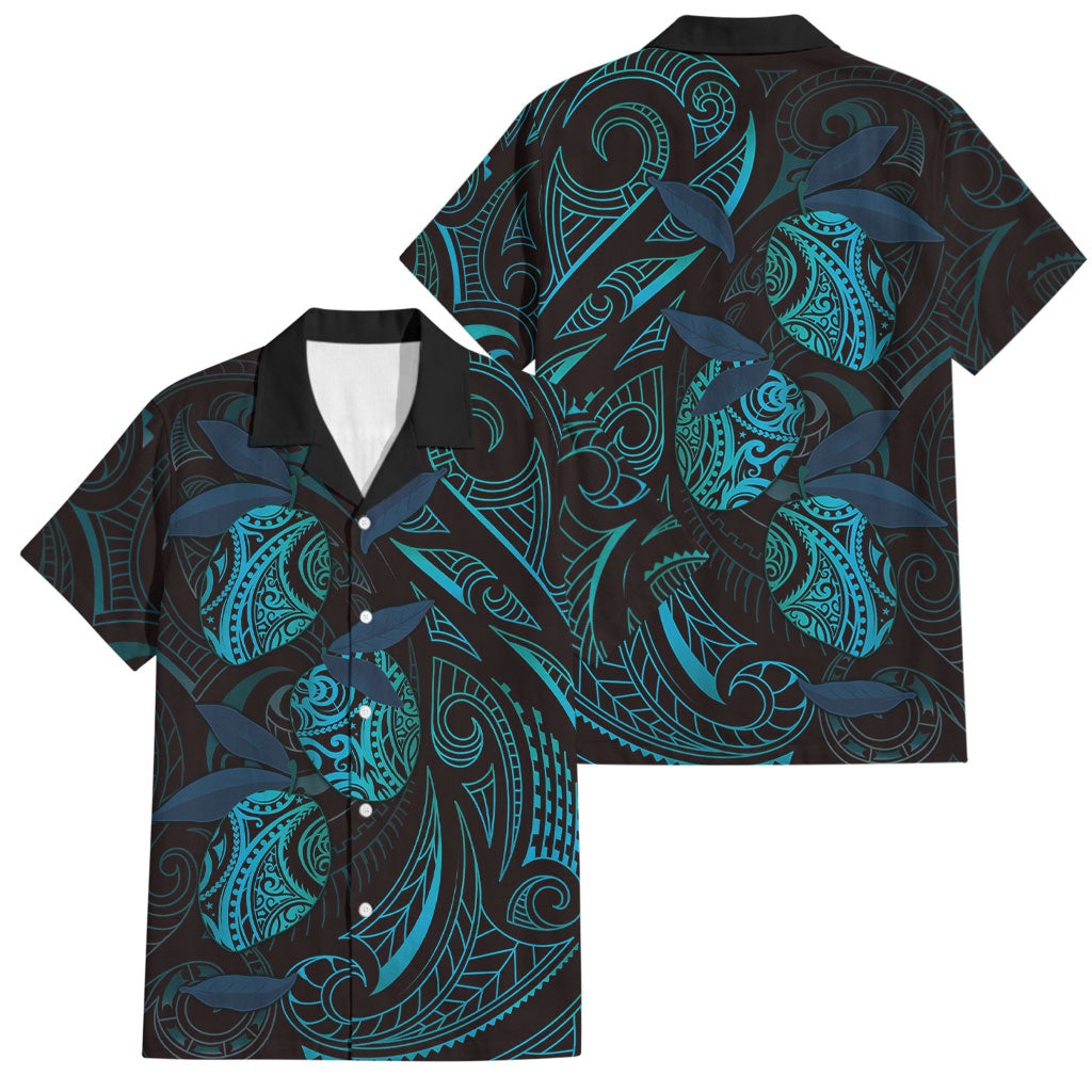Hawaiian Mango Tribal Tattoo Family Matching Puletasi and Hawaiian Shirt Teal Pacific Traditional Pattern