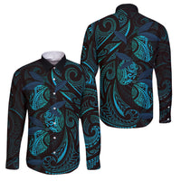 Hawaiian Mango Tribal Tattoo Family Matching Summer Maxi Dress and Hawaiian Shirt Teal Pacific Traditional Pattern