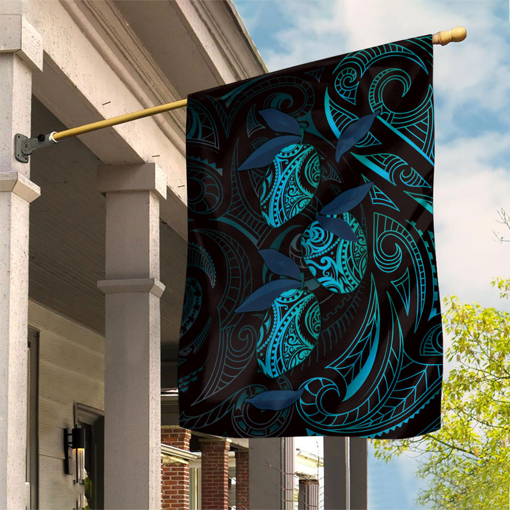 Hawaiian Mango Tribal Tattoo Garden Flag Teal Pacific Traditional Pattern