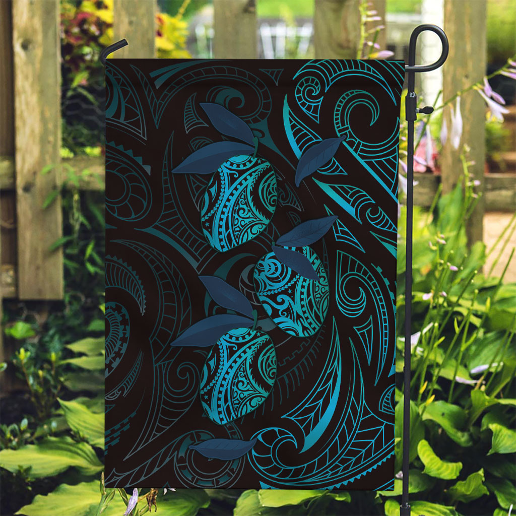 Hawaiian Mango Tribal Tattoo Garden Flag Teal Pacific Traditional Pattern
