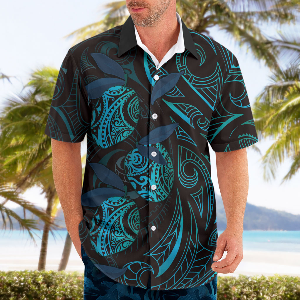 Hawaiian Mango Tribal Tattoo Hawaiian Shirt Teal Pacific Traditional Pattern