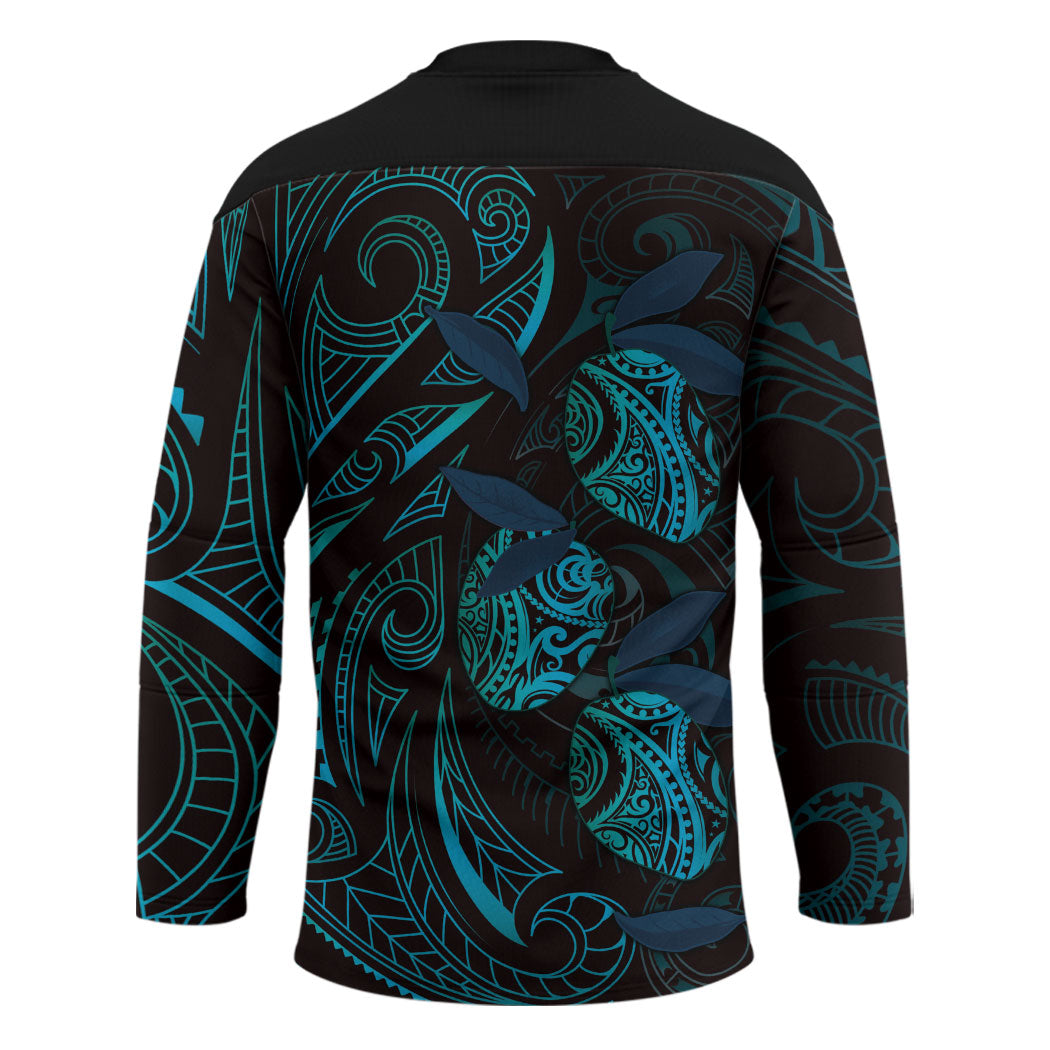 Hawaiian Mango Tribal Tattoo Hockey Jersey Teal Pacific Traditional Pattern