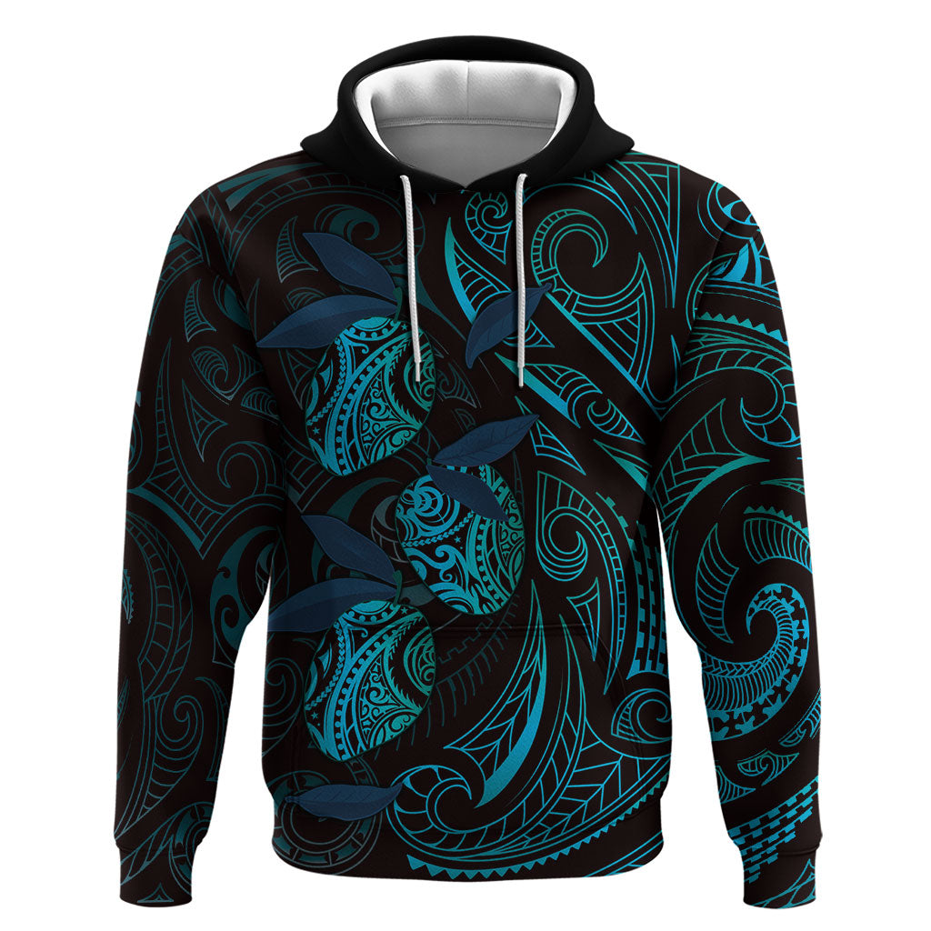 Hawaiian Mango Tribal Tattoo Hoodie Teal Pacific Traditional Pattern