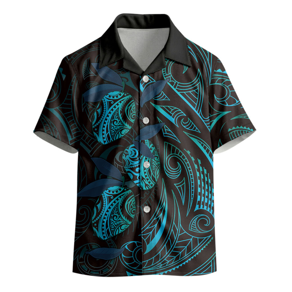 Hawaiian Mango Tribal Tattoo Kid Hawaiian Shirt Teal Pacific Traditional Pattern